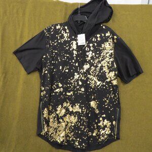 Rocawear Hooded Short Sleeve Mens XL Black Gold Splatter T-Shirt Urban Wear